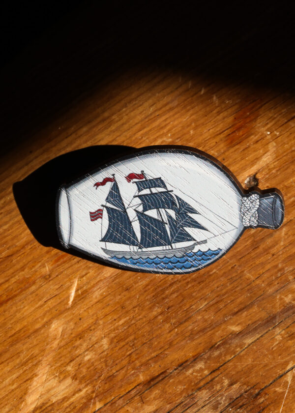 Su Owen Wooden Badge - Ship in Bottle