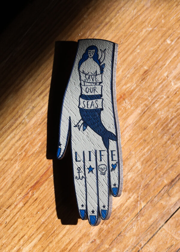 Su Owen Wooden Badge - Tattooed Hand