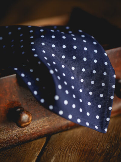 English Printed Silk Pocket Square - Navy Polka