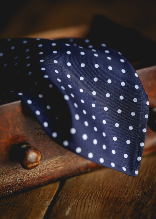 English Printed Silk Pocket Square - Navy Polka