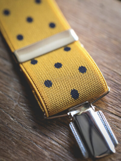 Feathered Clip Braces -35mm Mustard/Navy Dots