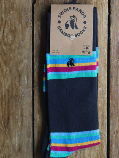 Swole Panda Bamboo Socks - Navy Bold Stripe