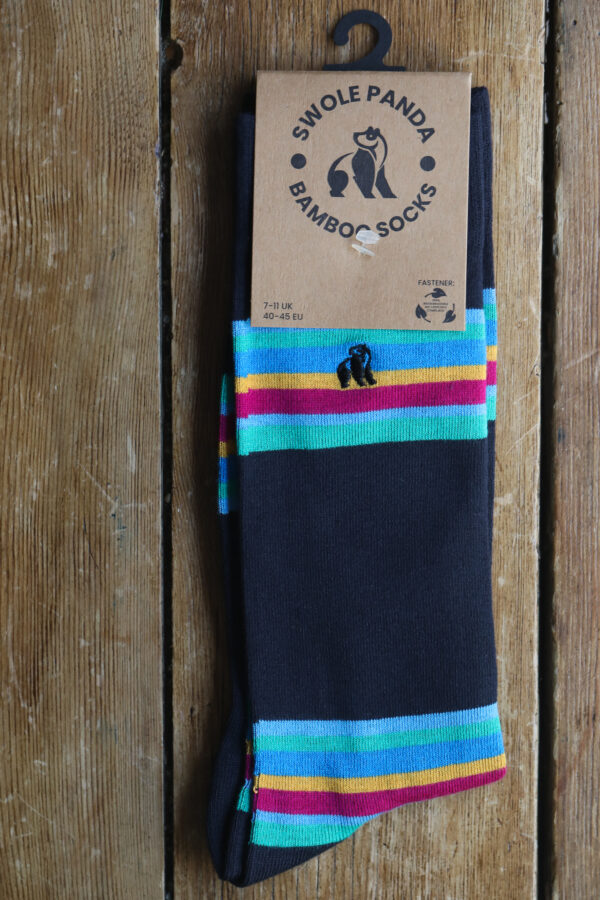 Swole Panda Bamboo Socks - Navy Bold Stripe