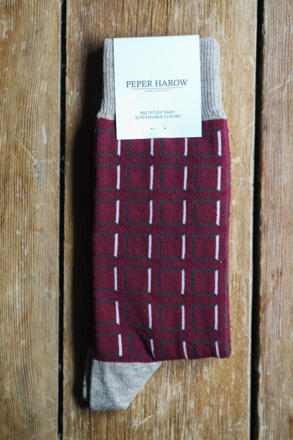 Peper Harow Luxury Socks - Cube Burgundy