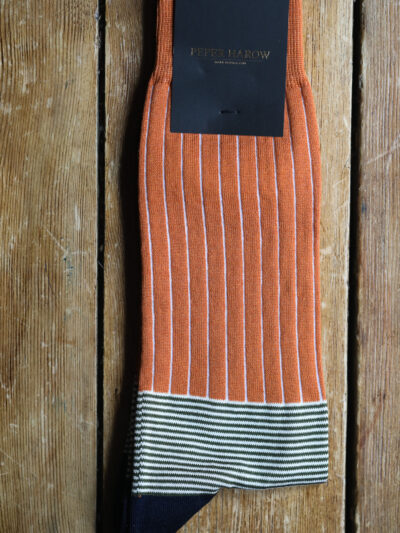 Peper Harow Luxury Socks - Oxford Stripe Orange