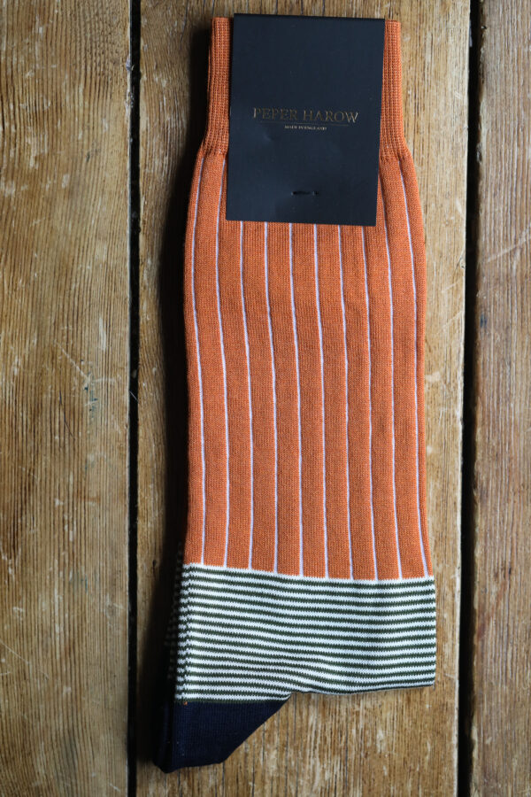 Peper Harow Luxury Socks - Oxford Stripe Orange