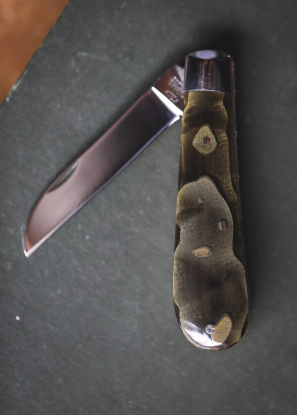 Taylor's Eye Witness - Hndmade Lambfoot Pocket Knife - Green Gold Micarta - Image 4