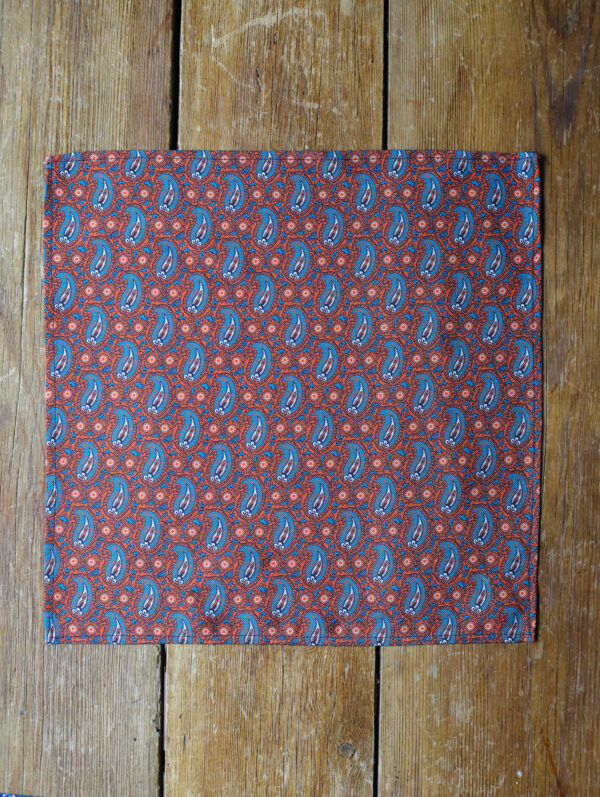 English Printed Silk Pocket Square - Mid Blue Paisley - Image 3
