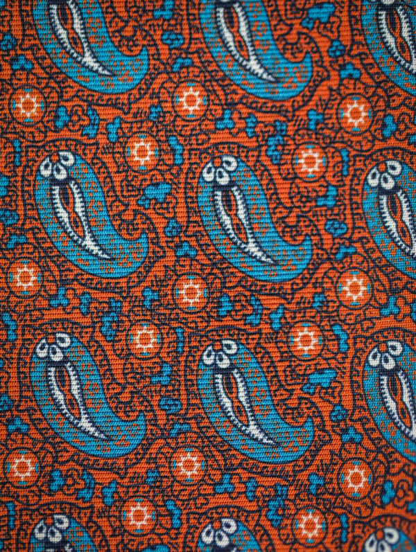English Printed Silk Pocket Square - Mid Blue Paisley - Image 2