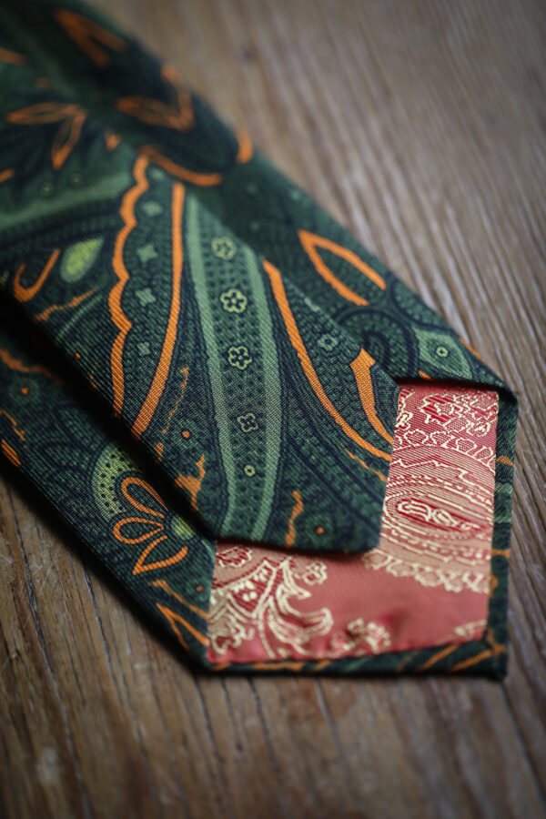 English Printed Silk Tie - Khaki/Orange - Image 2
