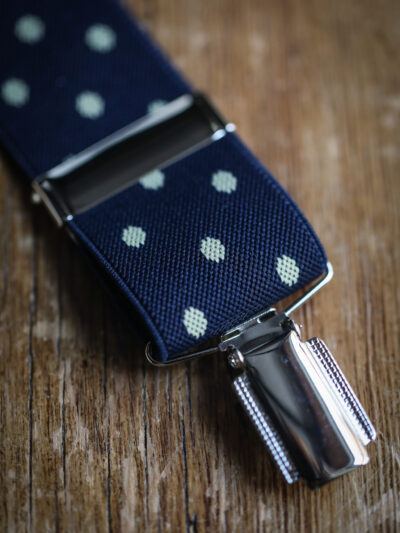 Feathered Clip Braces -35mm Navy/White Dots