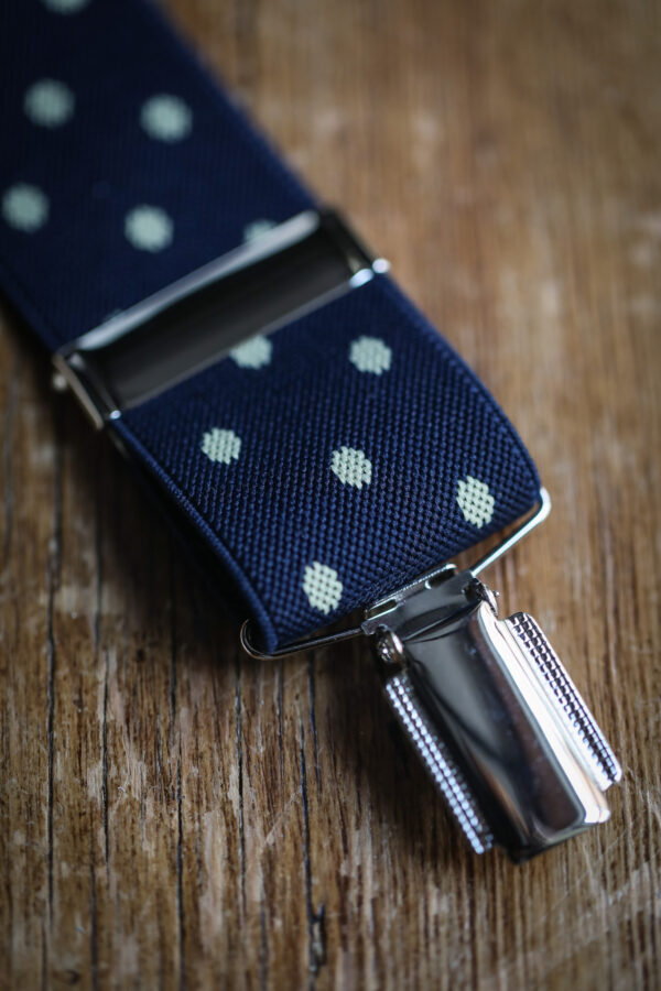 Feathered Clip Braces -35mm Navy/White Dots