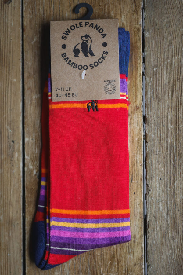 Swole Panda Bamboo Socks - Red Multi Stripe