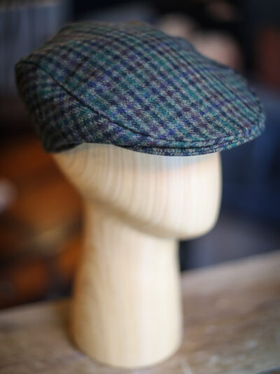 Dents Abraham Moon - Dogtooth Check Tweed Flat Cap Forest
