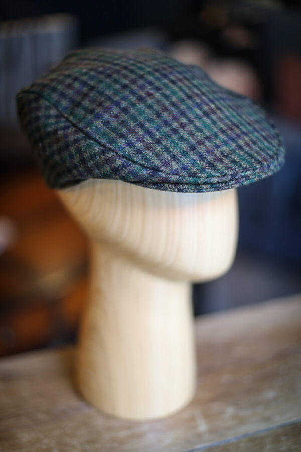 Dents Abraham Moon - Dogtooth Check Tweed Flat Cap Forest