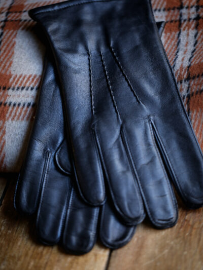 Dents - Three-Point Lined Leather Gloves Black