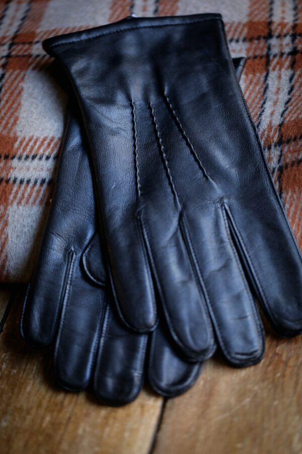 Dents - Three-Point Lined Leather Gloves Black