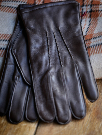 Dents - Three-Point Lined Leather Gloves Brown