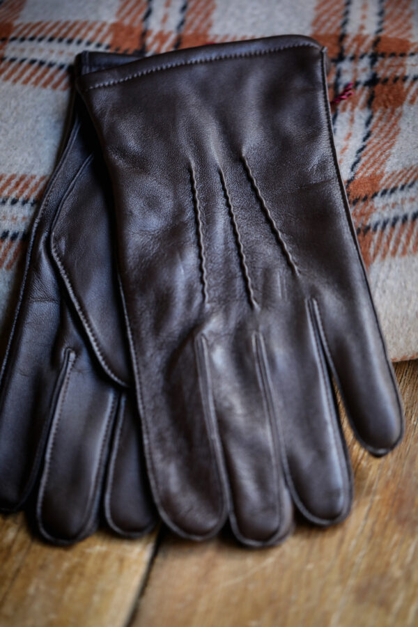 Dents - Three-Point Lined Leather Gloves Brown