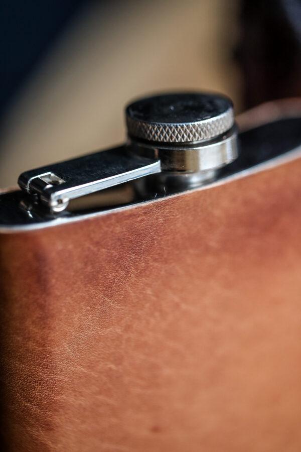 Antique Leather Hip Flask - 8oz - Image 2