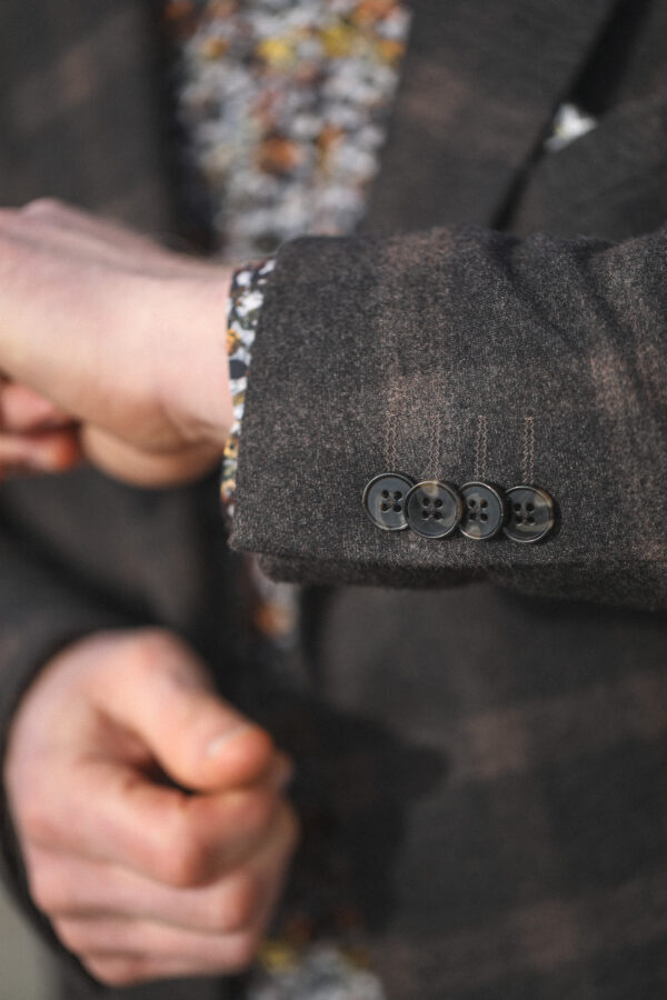 Guide London - Brown Checked Jacket With Floral Lining - Image 4