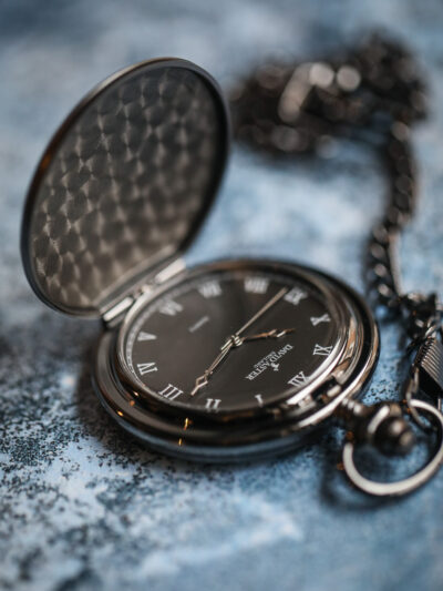 David Aster - Gun Metal Brushed Quartz Full Hunter Pocket Watch