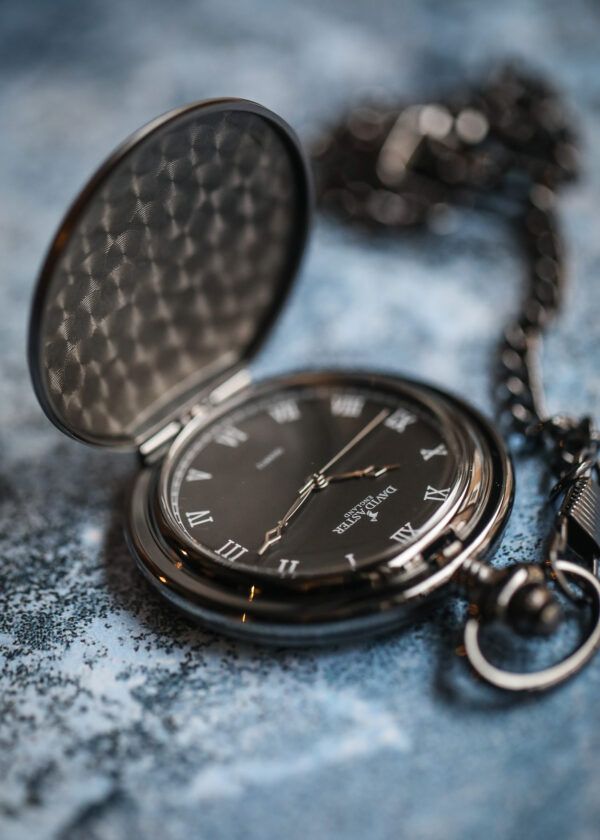 David Aster - Gun Metal Brushed Quartz Full Hunter Pocket Watch