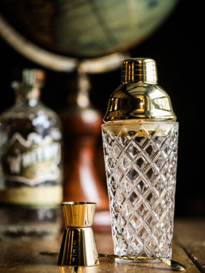 Three Piece Cocktail Set with Glass Cobbler shaker