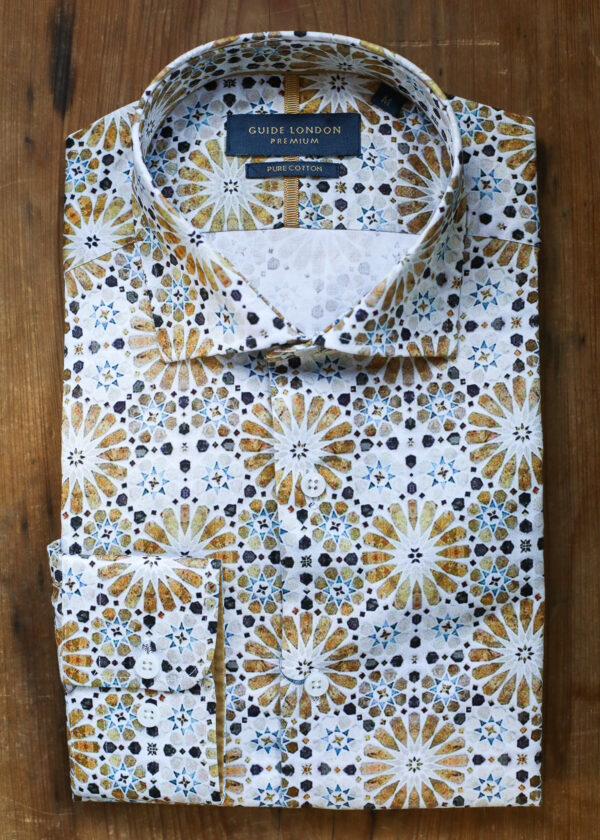 Guide London Shirt - Gold & Blue Geometric - Image 2