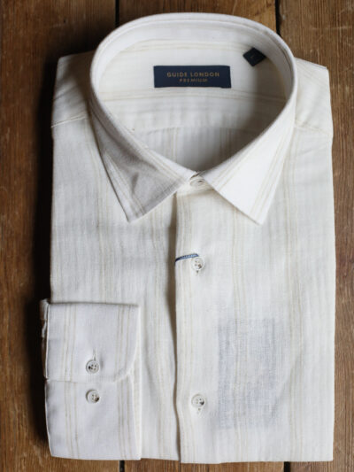 Guide London Shirt - Linen Blend Ecru Subtle Stripe