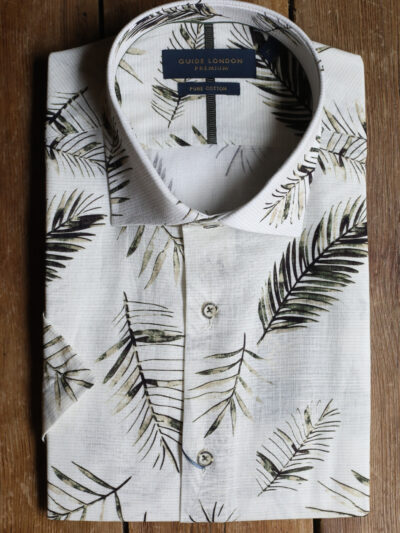 Guide London Short Sleeve Shirt - Linen Look Green Leaf