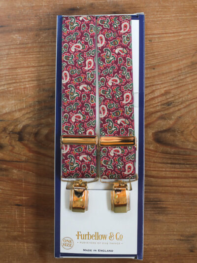 Gold Feathered Clip Braces -35mm Dark Pink Paisley