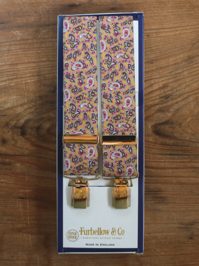 Gold Feathered Clip Braces -35mm Yellow Paisley