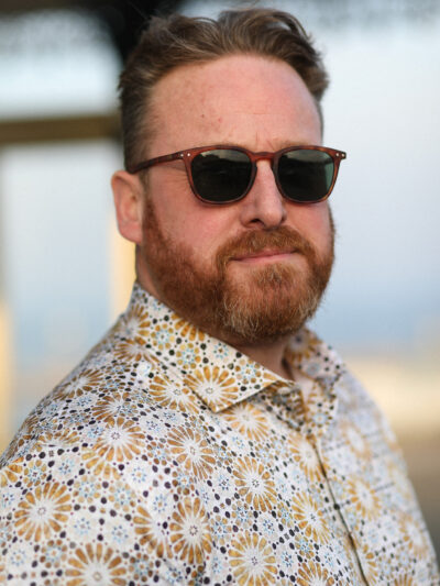 Guide London Shirt - Gold & Blue Geometric