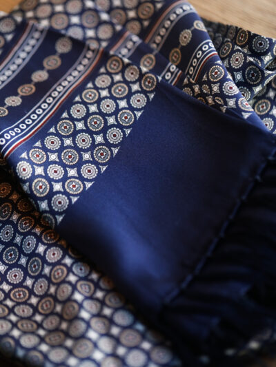Tootal Silk Scarf - Navy Circle Design